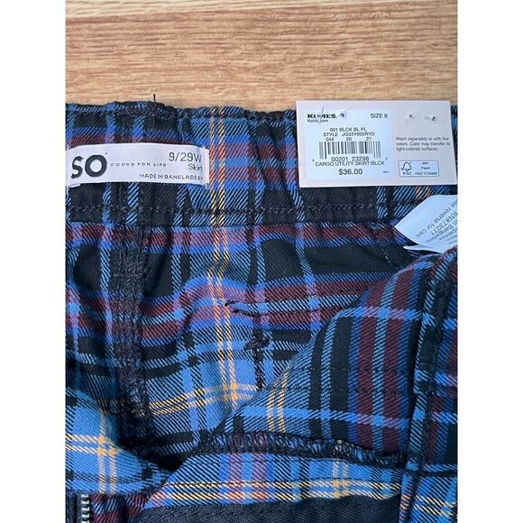 Plaid cargo utility mini skirt elastic waist 90s retro punk schoolgirl SO sz 9 - Picture 7 of 11